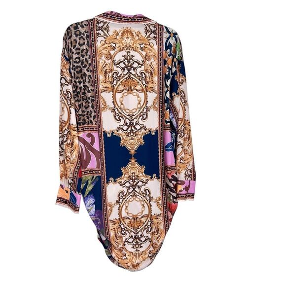 Her Bottari Shirt Dress Large Multicolor Patchwork Long Sleeve Button Front Mini - Picture 4 of 15